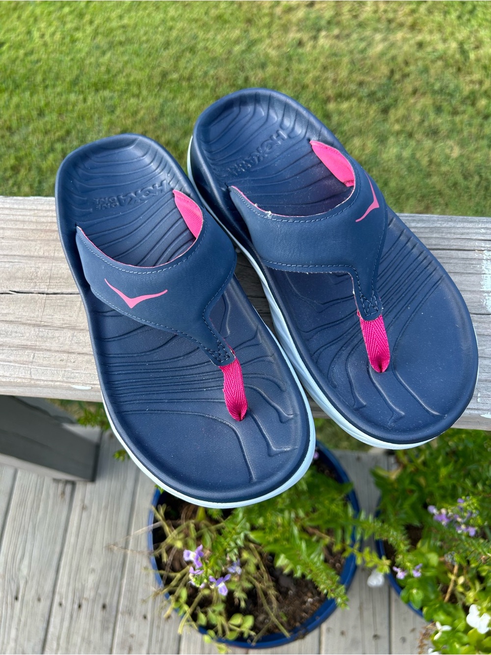 Hoka One Ora Recovery Navy Flip Flops Sandals Comfortable Size 6W